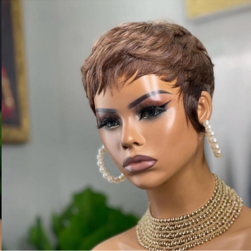 Pixie Cut Wig Human Hair for Black Women Brown Short Wig New - Picture 3 of 7